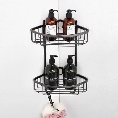 Bathroom Corner Shelf 304 Stainless Steel Bath Shower Rack Shampoo Liquid Soap Storage Holder Bolt Inserting Gun Grey/Black