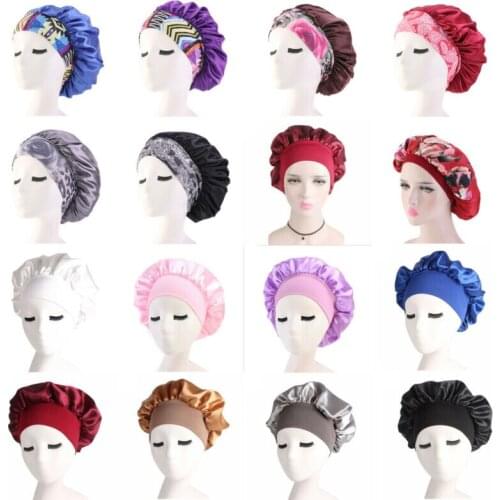 US Soft Silk Satin Night Sleep Cap Hair Bonnet Hat Head Cover Wide Band Elastic