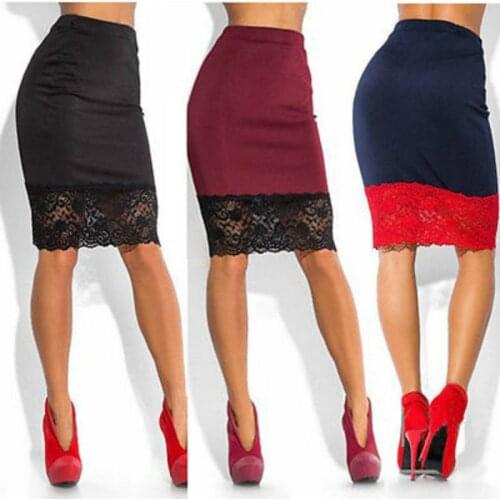 Women High Waist Elastic Mini Skirt Short Red Black Lace Pencil Skirt