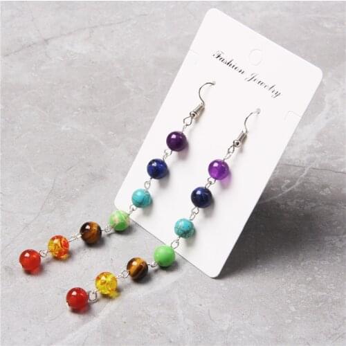 Women Natural Stone 7 Chakras Beads Earring Healing Reiki Crystal Earring Pendants Dangle Eardrop Jewelry