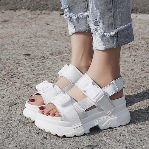 Platform Womens Sandals 2019 Fashion Summer Leather Buckle Women Thick Soled Beach Sandal Casual Chunky Woman Shoes