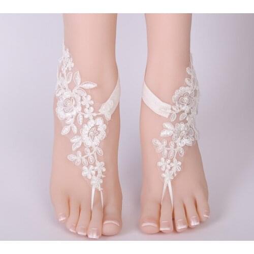 New 1 Pair Women Lady Bridal Beach Foot Jewelry Chain Wedding Anklets Lace Decor Barefoot Chain Sandals Shoes Accessories