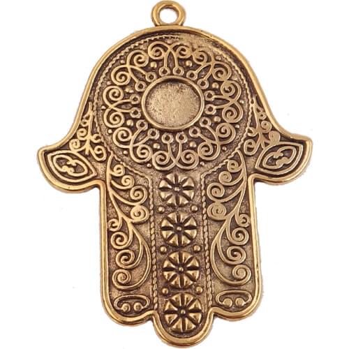 10pcs Vintage colgantes Golden Hamsa Hand Of Fatima palm Alloy Pendant charms for Necklace fit for 9mm men women Jewelry