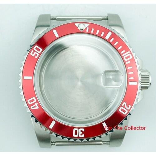 10ATM WR 40mm Red White Writing Bezel Sapphire Glass Stainless Steel Watch Case Set For Miyota8215 ETA2836 Mov't Sub Style