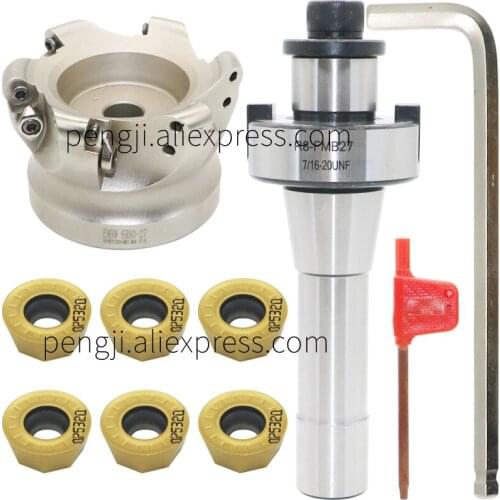 3.15 Inch Face Milling Cutter Holder EMRW6R 80MM+R8-FMB27 Shank Face Shell Mill Arbor + 6PCS RPMT1204 Carbide Insert+10mm Wrench