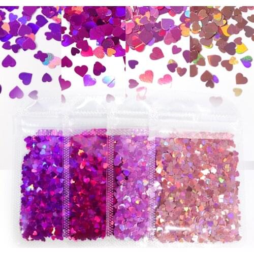 4 Colors Holographic Love Heart Nail Art Glitter Sequins Flakes Mixed Size Sparkly Paillettes Manicure Decoration Accessories