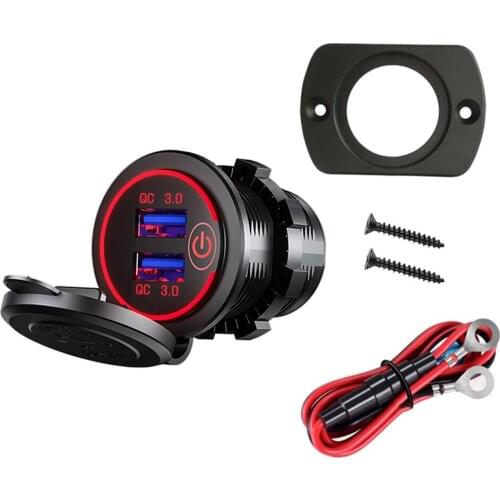 Car USB Charger Charger Motorcycle Dual Auto USB Charger Socket with Wires LED Display for Boat ATV Electronics Accessories