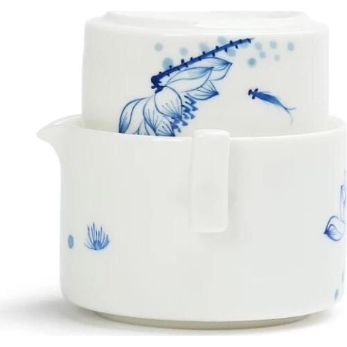 White Ceramic Chinese Style Durable Gaiwan Teaware Female Travel Tea Set Elegant Lotus Floral Chinese Tea Set For Festival Gift