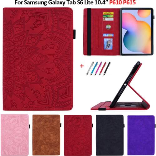 Case for Samsung Tab S6 Lite 10.4 inch SM-P610 P615 Embossed PU Leather Wallet Tablet for Galaxy Tab S6 Lite Case Coque Funda