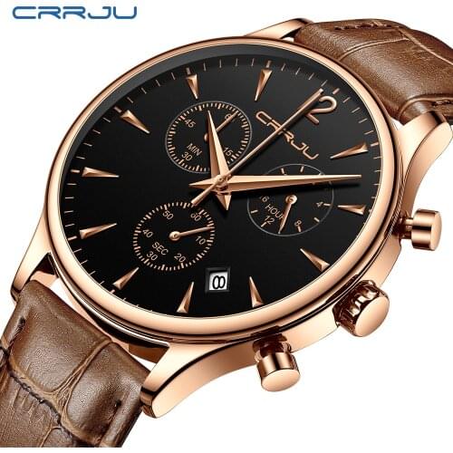 CRRJU Mens Military Sports Waterproof Watches Fashion Dress Casual Watch for Man Quartz Leather Strap Mens Watch reloj hombre