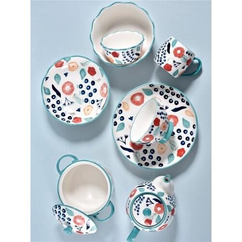 European style home dining plate hand-painted ceramic plate tableware ramen bowl flat plate deep dish dish rice bowl