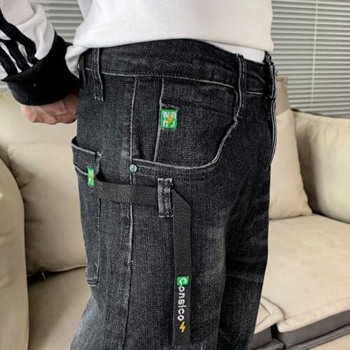 Jeans For Men Fashion Black Ribbons Denim Pants 2021 New Harem Joggers Streetwear Harajuku Hip Hop Casual Male Trousers Brand