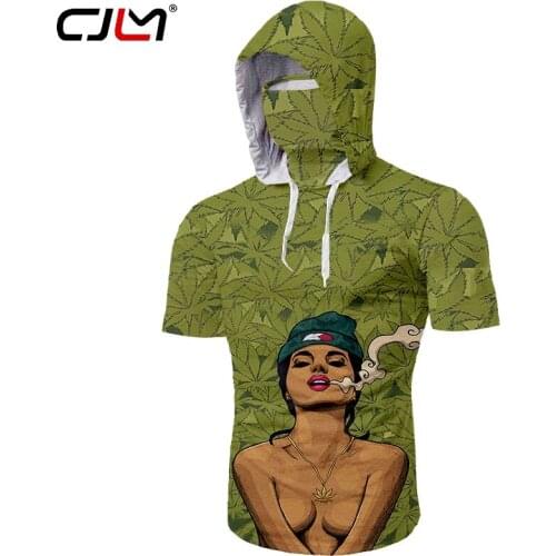 CJLM Men Cool Tshirt Tops 3D Print Green Leaf Girl T-shirt Man Hiphop Sportwear Punk Short Sleeve Oversized T-shirt Face Mask