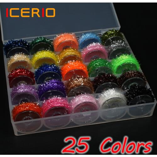 25 Colors 5m/reel Fly Tying Tinsel Chenille Material for Streamer Lures Crystal Flash Dubbing Fiber/Flex Hackle Material