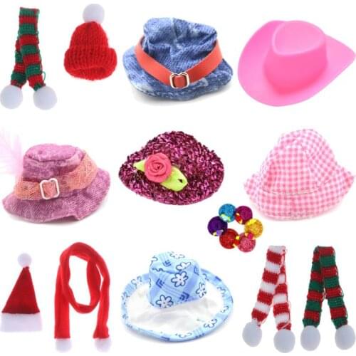 1/2pcs New Cute Doll Mini hat Dollhouse Christmas Hat Scarf Doll Hat Headwear Accessories Miniature Year Gift for Kids Girl
