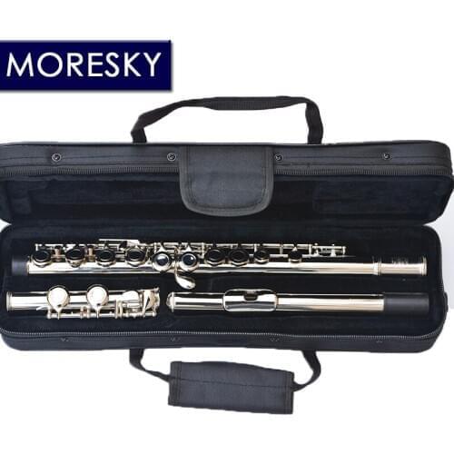 MORESKY 16 Close Holes C Key Flute Cupronickel Nickel Plated Flute with E key