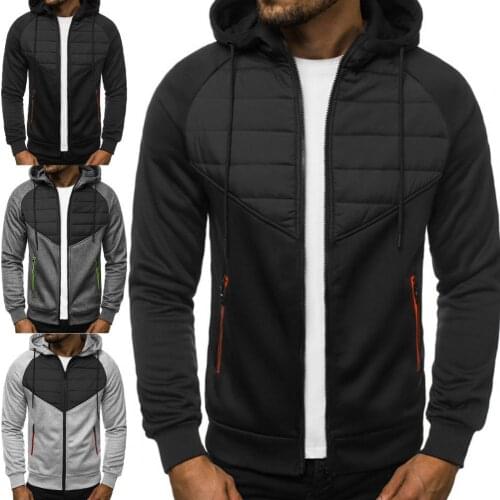 Hooded Long Sleeve Men Jacket Autumn Winter Patchwork Zipper Closure Jacket Coat Outerwear