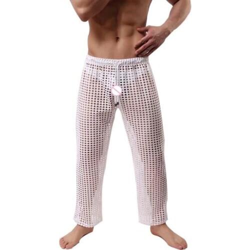 Men Sexy See Hollow Out Through Lounge Pants Brand Fashion 2020 New Products Listed Fishnet Sheer Long Pajama Bottoms