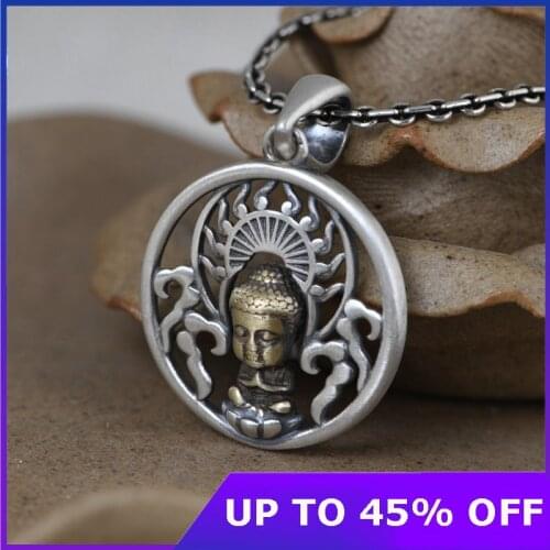 Real 100% 925 Sterling Silver Pendant Thai silver Buddhist Buddha Statue Pendant Tibetan Good Luck Pendant Jewelry Gifts