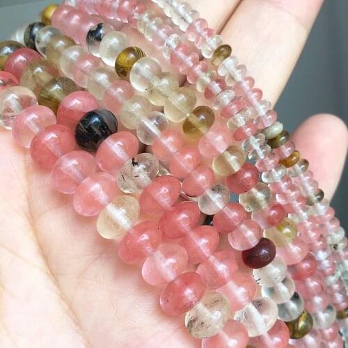 Natural Stone Watermelon Crystal Rondelle Beads Round Loose Spacer Beads For Jewelry Making DIY Bracelet Accessories 4/6/8mm 15"