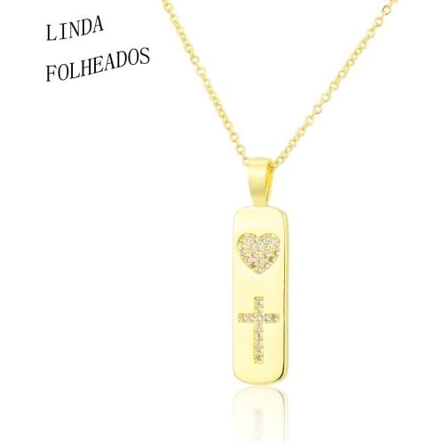 2021 New Design Fashion Tags Necklaces For Women Set Auger Flat Rectangle Gold-Plated Copper Pendant Jewelry Party Gift