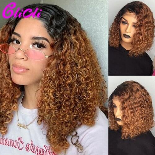 Brazilian Wig 4x4 Closure Wig Curly Bob 13x4 Lace Front Wig Ombre 1B 30 Burgundy Kinky Curly Wig Human Hair Short Bob Wigs 150
