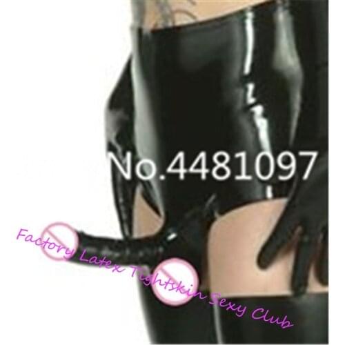 Sexy Rubber Latex Underwear with Condom Safe Short Pants for mens panties Sexy dildo fetish chastity device mens panties