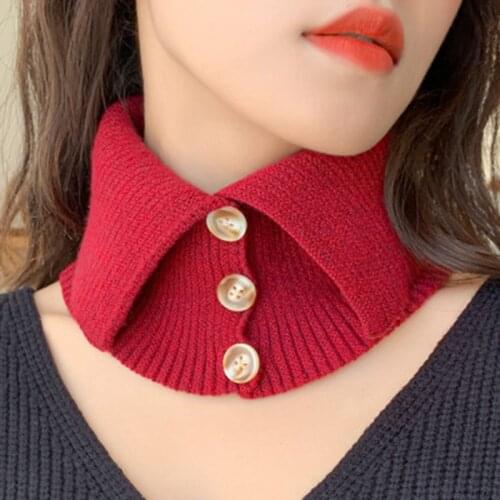 Fashion Womens Elastic Thicken Knitted Wool Warm Scarf Winter Female Windproof Button False Collar Neck Guard Scarves O24