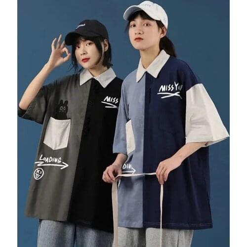 Blue Black Cotton Funny Girls Cute Girls Y2k Beautiful For Women High Street T Shirt Summer Hot Korean Hip Hop Polo T-Shirt