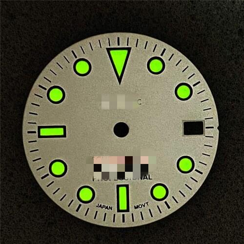 Luminous Modified Dial 28.5MM White Watch Dial Green for NH35 SKX007 Watch Movement Upgrade Part