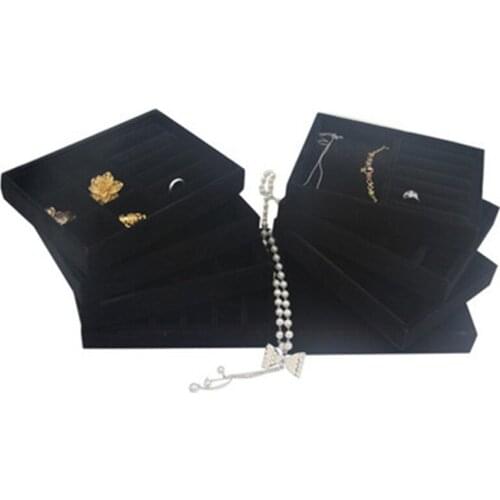 200*150*30mm DIY Jewelry Box Drawer Storage Organizer Black Soft Velvet Jewellery Earring Necklace Pendant Bracelet Tray 8 Optio