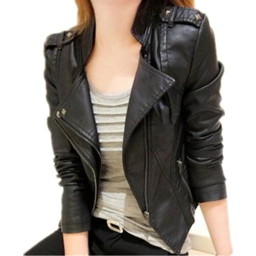 Motorcycle PU Leather Jacket Women 2019 Spring Autumn Biker Slim Womens Faux Leather Jackets Coats jaqueta de cour Plus Size