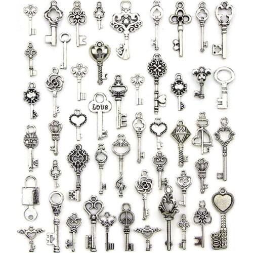 50PCS Mix Antique Silver Plated Key Lock Love Charm Pendants For Diy Bracelet Necklace Accessories Jewelry Making Handmade