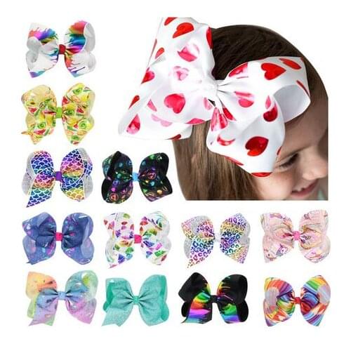 8pcs/lot 8 " bling foil colorful ribbon Hair Bow With alligator Clip For Girls Headwear Hair Accessories