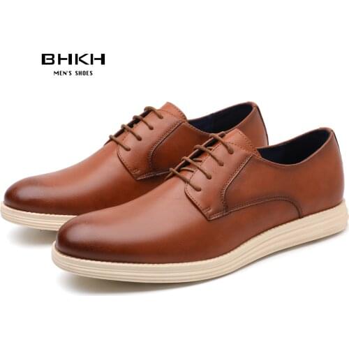 BHKH Men Shoes 2021 Autumn Men Casual Shoes Leather Smart Business Work Office Lace-up Dress Shoes
