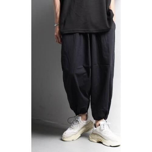Mens trousers new fashion large casual pants Chinese style straight tube lace up wide leg pants Harem Pants elastic waist pants