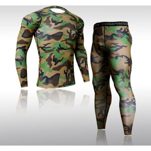 Mens Quick-Drying Sportswear Compression Clothing Fitness Training Suit Thermal Underwear Leggings MMA Rashgard Sports Suit