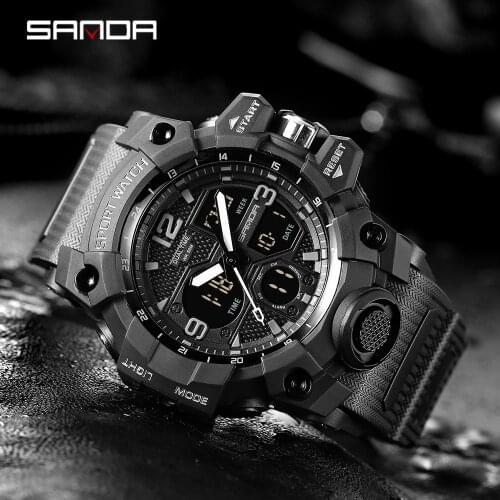 SANDA Sport Military Wrist Watch Men G Style LDE Digital Quartz Dual Display Watch Army Time Waterproof Watch Relogio Masculino