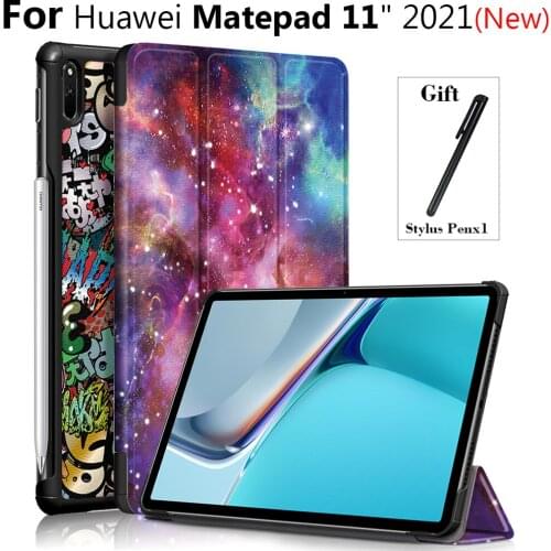 For Huawei MatePad 11 Case Tri-Fold Smart Painted Leather Stand Tablet Cover For Funda Huawei Matepad 11 2021 Case Coque