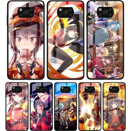 Anime Konosuba Megumin for Xiaomi Poco X3 NFC F3 M2 F3 F2 X2 X3 Pro Redmi Note 8 9 10 Pro 8T 9T 9S Tempered Glass Phone Case