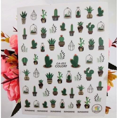 Cactus 3D Nail Sticker Sunshine Nail Art Decoraciones Potted Plants Decals Foil Manicure Designer Accessories Nails Supplies