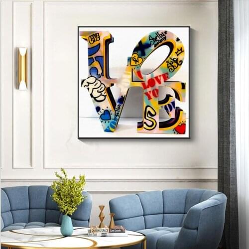Colorful LOVE Art Posters and Prints on Canvas Painting Street Graffiti Art Wall Picture for Living Room Modern Home Decoration