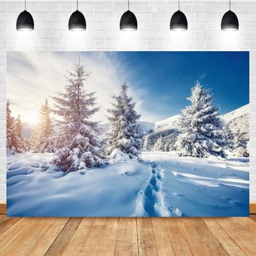 Laeacco Winter Christmas Tree Forest Snow Mountain Natural Landscape Backdrop Photographic Photo Background For Photo Studio