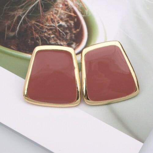 2020 Hot New needle exaggerated square button earrings retro Phnom Penh texture Joker earrings female design sense