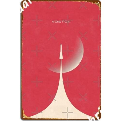 Vostok Rocket Minimal Retro Design Moon Red Metal Signs Club pub Garage Classic Plaques Tin sign Posters