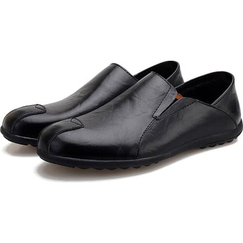 Genuine Leather Men Casual Shoes Brand Summer Mens Loafers Moccasins Breathable Slip on Black Driving Shoes Men Plus Size 37-47