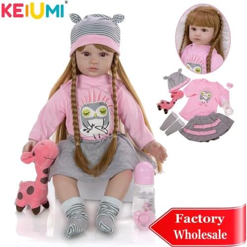 KEIUMI Cartoon Reborn Baby Girl Dolls 60 Cm Silicone Lovely Long Hair Princess New Special Baby Reborn Fashion Stuffed Doll