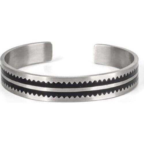 Stainless Steel Vintage Gold Men Punk Rock Fashion Black Line Bracelet Bangle Jewelry Gift For Him