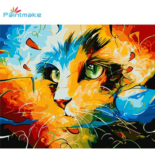 PAINTMAKE animal DIY Painting By Numbers cartoon cute Cat Oil hand Painted On Canvas For Home Wall Art Picture 40*50 CM