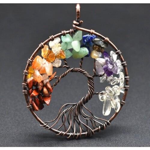 Natural Handwoven Seven Chakra Tree Of Life Crystal Flowers For Ladies Home Decor Pendant